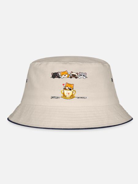 Kawaii Katzen-Teeparty - Bucket Hat - Natur/Navy