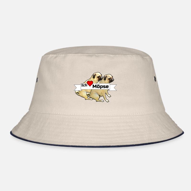 Ich liebe Möpse Mops, Hund, Geschenk Sprüche - Bucket Hat - Natur/Navy