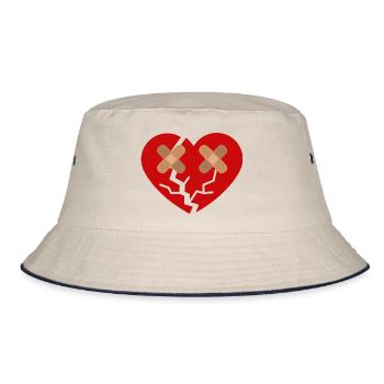 Broken Heart with Band-Aid - Bucket Hat - ecru/navy - Front