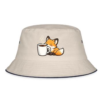 Cuddly fox with coffee - Bucket Hat - ecru/navy - Front