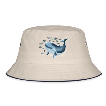 Freiheit für Hope- blauer Wal mit Fischschwarm - Bucket Hat - Natur/Navy - Vorne