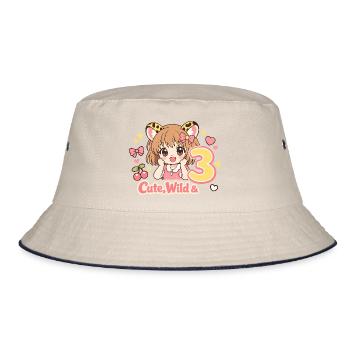 Cute Wild & 3 Leopard Girl Theme - Bucket Hat - Natur/Navy - Vorne