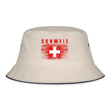 Schweiz Flagge 008 AllroundDesigns - Bucket Hat - Natur/Navy - Vorne