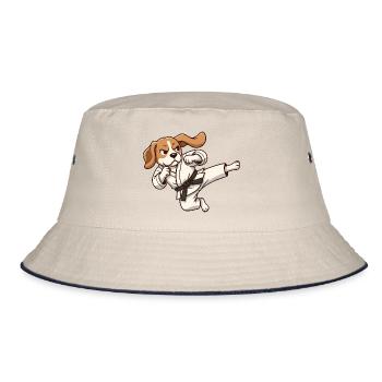 Cool Beagle Kung Fu Karate Jump Kick Dog - Bucket Hat - ecru/navy - Front