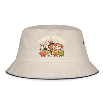 Sushi-Truppe Lustiges japanisches Essen Sashimi Li - Bucket Hat - Natur/Navy - Vorne
