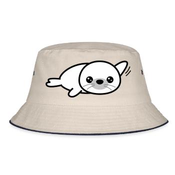 Niedliche Robbe im Schwarz-Weiß Stil - Bucket Hat - Natur/Navy - Vorne