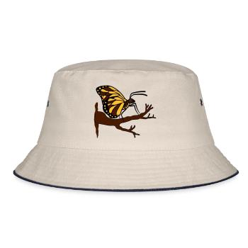 butterfly on branch tree forest insect wing - Bucket Hat - ecru/navy - Front