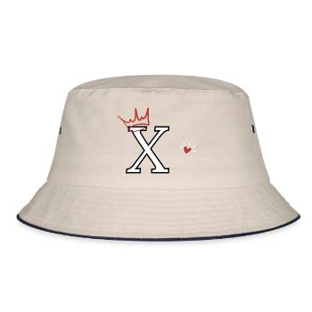 Buchstabe x Herzkrone - Bucket Hat - Natur/Navy - Vorne