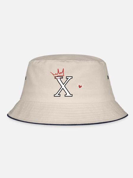 Buchstabe x Herzkrone - Bucket Hat - Natur/Navy - Vorne