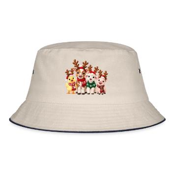 Niedliche Weihnachtstiere mit Rentiergeweih - Bucket Hat - Natur/Navy - Vorne