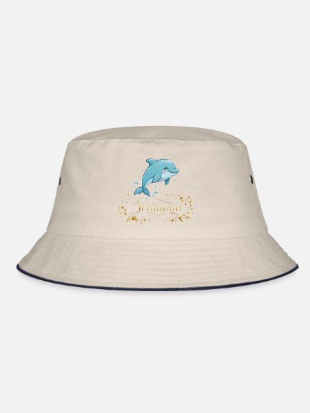 Soumaya-Delfin im goldenen Blumenrahmen - Bucket Hat - Natur/Navy
