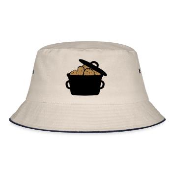 saucepan pot many heap design potato food - Bucket Hat - ecru/navy - Front