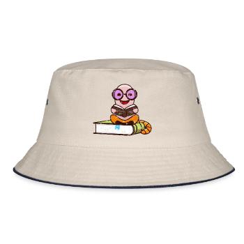 Nerd bookworm reads books grunge - Bucket Hat - ecru/navy - Front