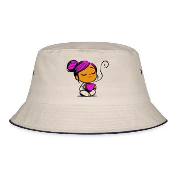 Tassmine relaxes with a cup of tea or coffee - Bucket Hat - ecru/navy - Front