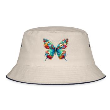 Schmetterling mit Blumen geschmückt - Bucket Hat - Natur/Navy - Vorne