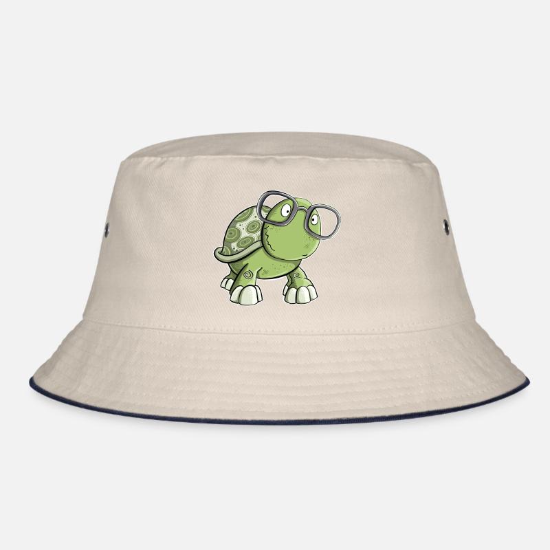 Schildkröte mit Brille - Bucket Hat - Natur/Navy