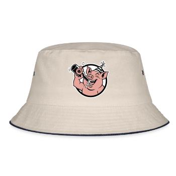 Piggy with Celebration Bottle - Bucket Hat - ecru/navy - Front