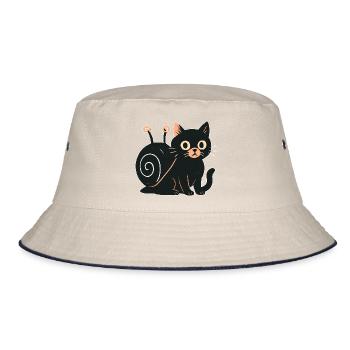 Night cat silhouette cat with orange accent - Bucket Hat - ecru/navy - Front
