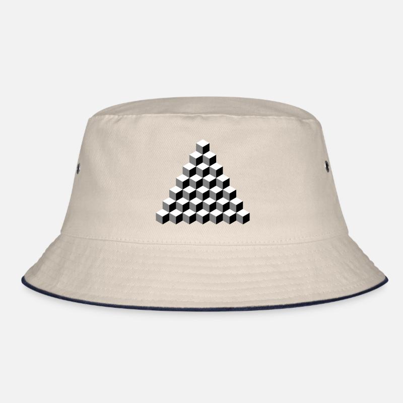 Isometrische Würfelpyramide - Bucket Hat - Natur/Navy