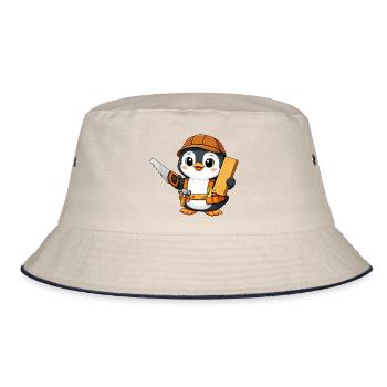 Penguin, Craftsman, Carpenter, Carpenter, Woodwork - Bucket Hat - ecru/navy - Front