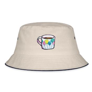 Ballon-Blumenstrauß-Tassen-Sketch - Bucket Hat - Natur/Navy - Vorne