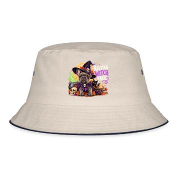  Resting Witch Face Französische Bulldogge Hexe - Bucket Hat - Natur/Navy - Vorne