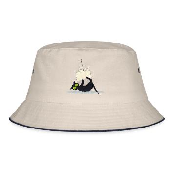Katze auf Teebeutel - Bucket Hat - Natur/Navy - Vorne