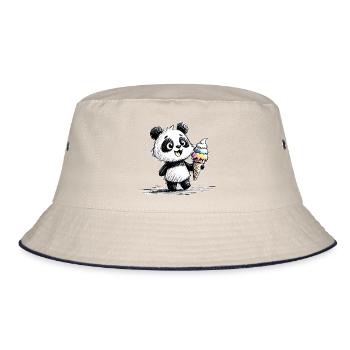 Panda with ice cream - Bucket Hat - ecru/navy - Front