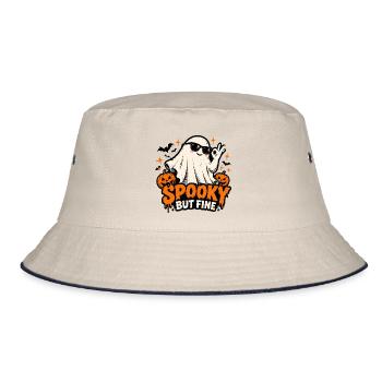 Spooky Ghost mit Sonnenbrille und Kürbissen - Bucket Hat - Natur/Navy - Vorne
