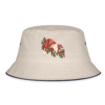 Schlafender Weihnachtswichtel auf Stechpalme  - Bucket Hat - Natur/Navy - Vorne