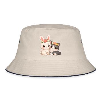 Kaninchen mit Katze  - Bucket Hat - Natur/Navy - Vorne