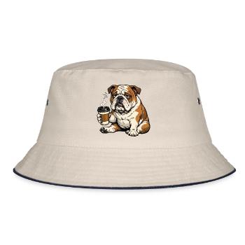 Englische Bulldogge Bully  Bullybesitzer Bullyfan - Bucket Hat - Natur/Navy - Vorne