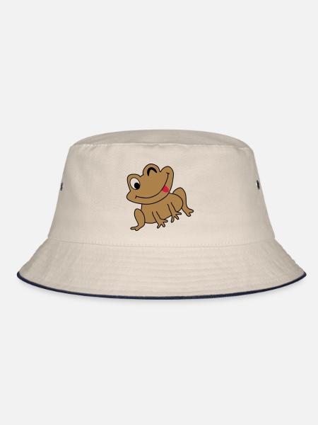 Frosch Idee Glücklich Cartoon Kinder Geschenk - Bucket Hat - Natur/Navy - Vorne