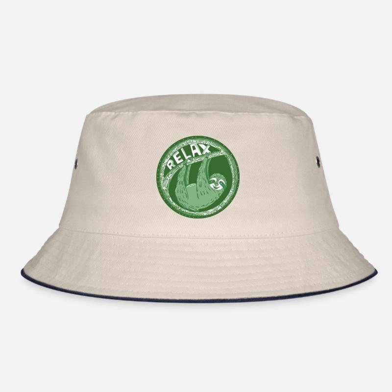 RELAX - pale green sloth - Bucket Hat - ecru/navy