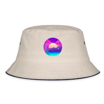Lake in the mountains with forest at sunset - Bucket Hat - ecru/navy - Front