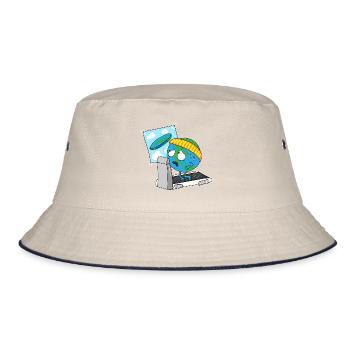 round earth disk earth disk globe planet - Bucket Hat - ecru/navy - Front