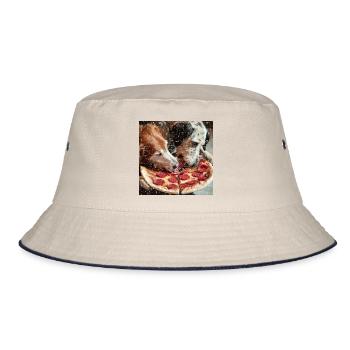 Deux chiens mangeant de la pizza salami - Bob - blanc cassé/bleu marine - Devant
