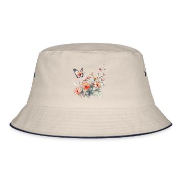 Blumen + Schmetterling - minimal abstrakt - Bucket Hat - Natur/Navy - Vorne