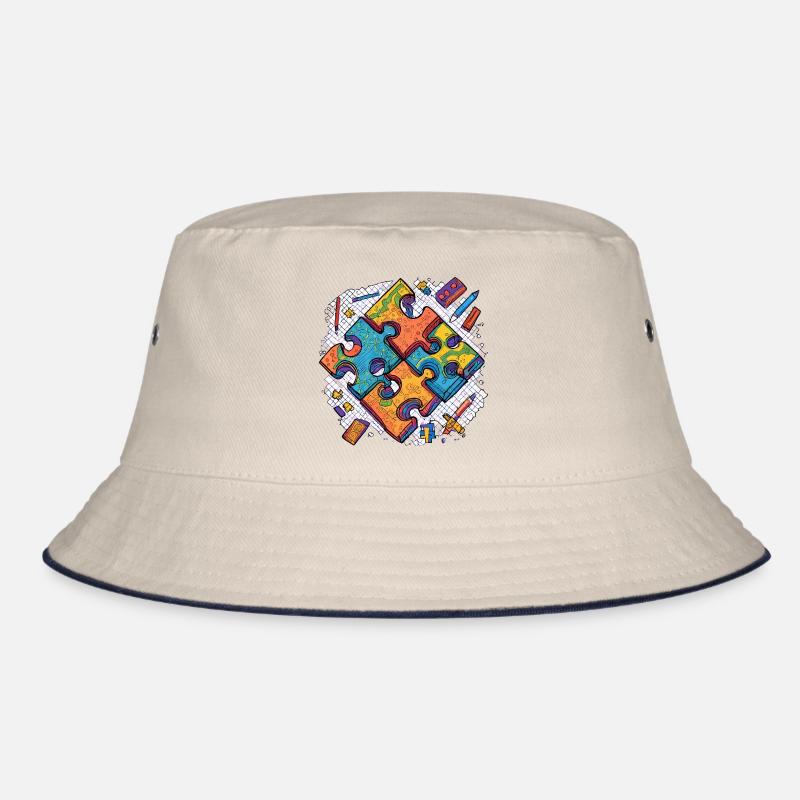 Jigsaw puzzle on white background Bucket Hat