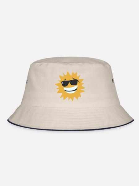 Sunburst Smiling with Sunglasses - Bucket Hat - ecru/navy - Front