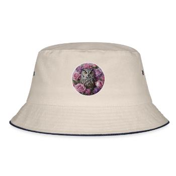 Owl and pastel pinks - Bucket Hat - ecru/navy - Front