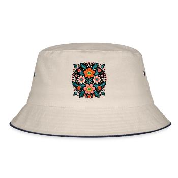 Otomi Floral Pattern Cultural Art - Bucket Hat - ecru/navy - Front