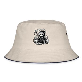 Niedlicher Sensenmann Buchliebhaber - Bucket Hat - Natur/Navy - Vorne