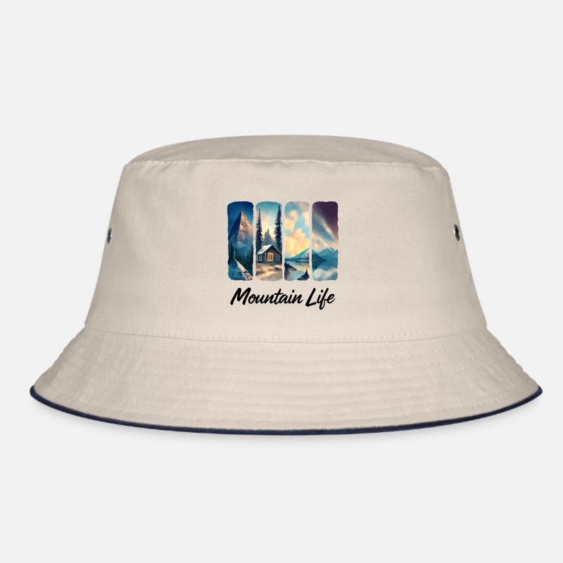 Mountain View with Forest Cabin and Lake Bucket Hat