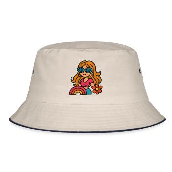 Fille d’été rétro - Look Flower Power - Bob - blanc cassé/bleu marine - Devant