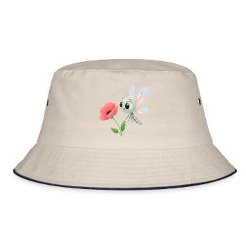Baby Bunte Libelle in der Nähe einer Blume (v02) - Bucket Hat - Natur/Navy - Vorne
