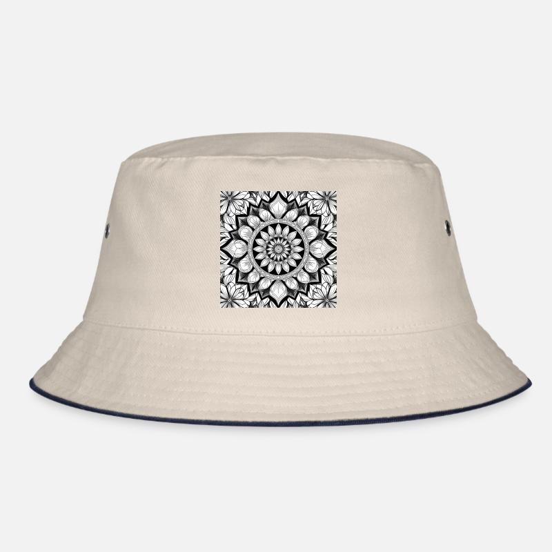 Floral Pattern Mandala Black White Bucket Hat
