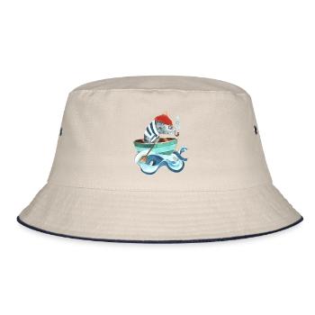Gemütliche Makrelle raucht Pfeife im Boot  - Bucket Hat - Natur/Navy - Vorne