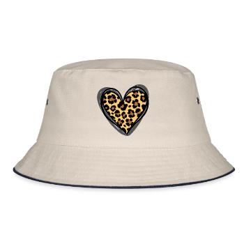 Heart Leopard Animal Print Modegeschenk – trendiges Geschenk - Bucket Hat - Natur/Navy - Vorne