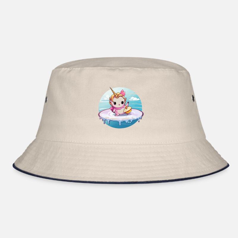 Unicorn on a surfboard with cupcake Bucket Hat